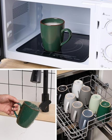 famiware Venus Coffee Mugs for 4, 12 oz Mug Set, Dringking Cup with Handle for Coffee, Tea, Cocoa, Milk, Dark Green