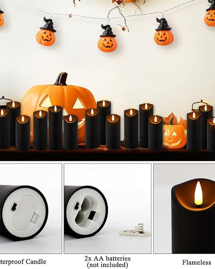 24 Pack Halloween Decoration Flickering Flameless Candles, Battery Operated LED Pillar Candles with Remote Control and Timer.for Home Decor (D2.2 xH 5" 6" 7" Black)