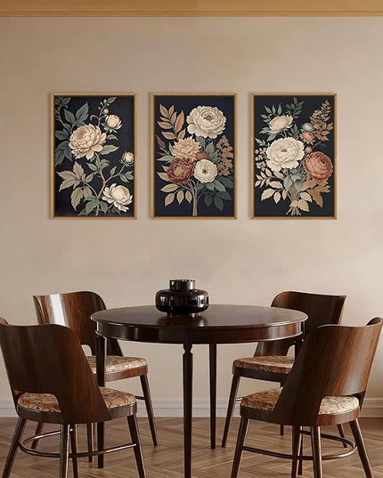HOURIA Large Moody Dark Flower Framed Canvas Wall Art,Retro Beige Red Peony Wall Decor,Vintage Textured Blossom Botanical Artwork,Natural Wildflower Art Print for Living Room,Bedroom,Office-16 x24 x3