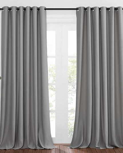 NICETOWN Silver Grey Curtains and Drapes for Window 95" L - Triple Weave Energy Saving Thermal Insulated Solid Grommet Blackout Panels for Patio (80" Wide per Panel, 2 Panels, Silver Grey)