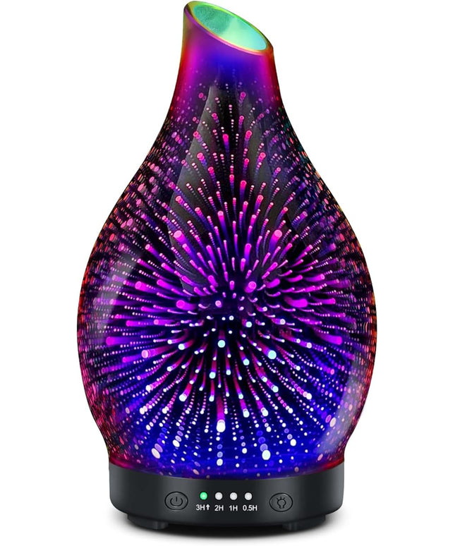 Essential Oil Diffuser 120ML -3D Firework Glass Aromatherapy Diffusers for Essential Oils with 4 Timer Setting Waterless Auto Shut-Off Silent Operation 7 Colors Lights Changing for Room, Office, Yoga
