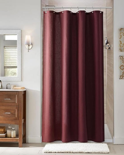 Naturoom Burgundy 48 Inch Shower Curtain - Stall Narrow Half Linen Ultra Thick Fabric Shower Curtain Set with Hooks, Boho Farmhouse Rustic RV Camper Bath Curtains for Bathroom, 48x72
