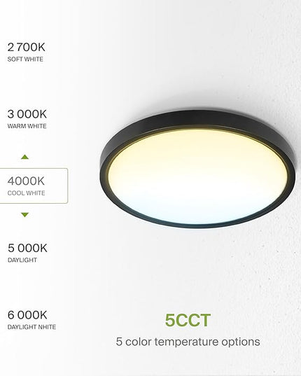 ASD LED 12" Round Flush Mount Ceiling Light Fixture, Low Profile Surface Lighting | 5CCT, Dimmable, Ultra-Thin, ETL Listed | 24W 2000LM 2700-6000K 100-277V | Kitchen, Hallway Lamp | Black, 12 Pack