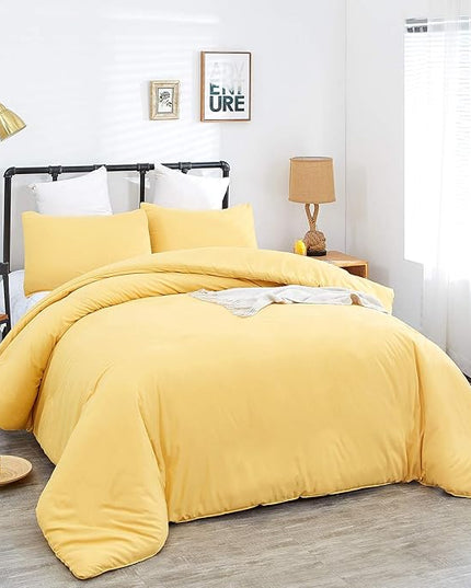 CLOTHKNOW Yellow Full Size Comforter Set 3Pcs Light Yellow Bedding Comforter Sets Soft Comforter with 2 x Pillow Cases