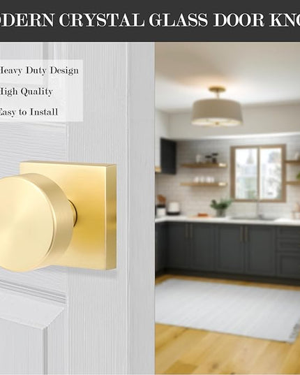 4 Pack Gold Dummy Door Knobs Interior, Brushed Brass Dummy Door Knobs for Closet Doors and Bifold Doors, Heavy Duty Modern Square Dummy Door Handle, Satin Brass