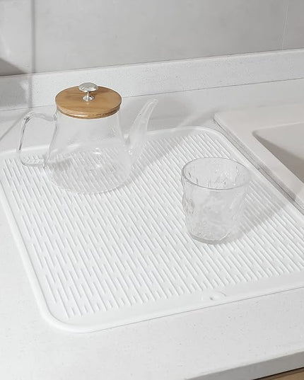 Silicone Dish Drying Mat for Multiple Usage,Easy clean,Eco-friendly,Heat-resistant Silicone Mat for Kitchen Counter or Sink,Refrigerator or Drawer Liner White XL 18 inches x 16 inches