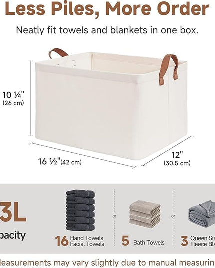 StorageWorks Fabric Storage Bins, Large Storage Baskets for Shelves, Closet Organizers and Storage Bins with Metal Frame, Handles, Natural Color, 2-Pack