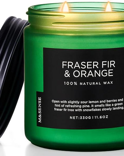 M&SENSE Fir & Orange Scented Candle, 11.6oz Soy Wax Non Toxic for Home Up to 70 Hours, 2 Cotton Wick Christmas Tree Scent Holiday Aromatherapy Candle for Relaxation