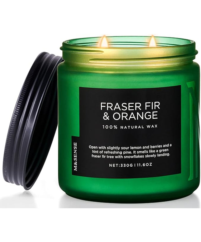 M&SENSE Fir & Orange Scented Candle, 11.6oz Soy Wax Non Toxic for Home Up to 70 Hours, 2 Cotton Wick Christmas Tree Scent Holiday Aromatherapy Candle for Relaxation