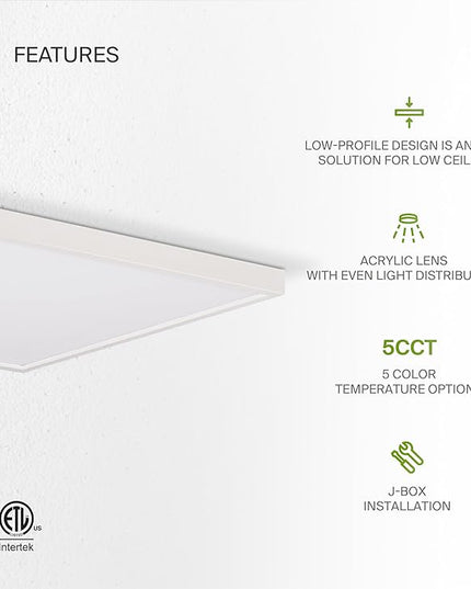 ASD LED 12" Square Flush Mount Ceiling Light Fixture, Low Profile Surface Lighting | 5CCT, Dimmable, Ultra-Thin, ETL Listed | 24W 1700LM 2700-6000K 120V | Kitchen, Bedroom Lamp | White, 12 Pack