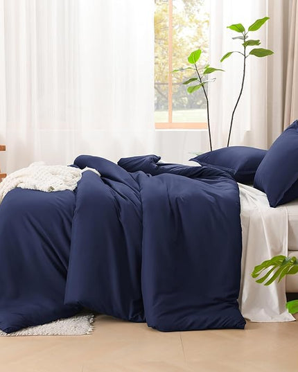 Litanika Navy Blue Comforter Set California King Size, 3 Pieces Cal King Lightweight Solid Bedding Comforter Set, All Season Fluffy Down Alternative Bed Set (104x96In Comforter & 2 Pillowcases)