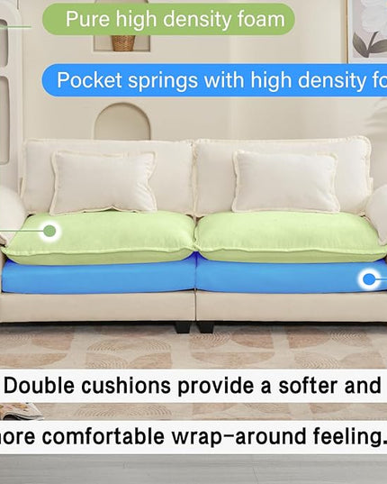 86" Modular Sectional Sofa, Comfy Cloud Couch Sectional Sofa, Chenille Sofa Sleeper Deep Seat Sofa with Throw Pillows for Living Room (Beige White, 86"- Loveseat)
