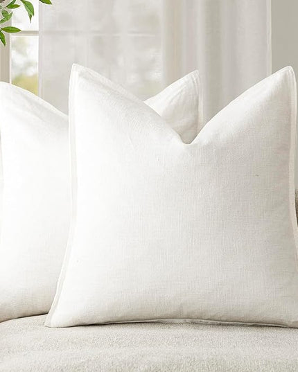 Foindtower Pack of 2, Decorative Linen Soild Throw Pillow Covers Soft Accent Cushion Case Boho Farmhouse Neutral Pillowcase for Couch Sofa Bed Living Room Home Decor 22 x 22 Inch Cream White