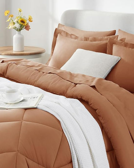 CozyLux Full Size Comforter Sets Pumpkin - 7 Pieces Bed in a Bag Full, Luxury Soft Bed Set for All Seasons, Bedding Set with Down Alternative Comforter, Sheets, Pillowcases & Shams
