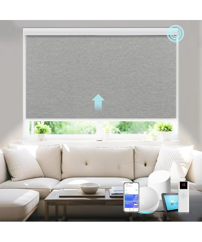Motorized Blinds with Remote Smart Blackout Shades Electric Curtains Automatic Roller Blinds Shades for Indoor Windows Cordless with Alexa Google Home(Blackout Thunder Grey,W20x H62)