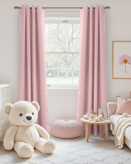 YoungsTex Baby Pink Room Darkening Curtains 84 Inch Length for Kids Girl Bedroom - Thermal Insulated with Grommet Blackout Drapes for Living Room, 2 Panels, 52 x 84 Inch