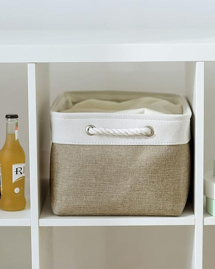 TheWarmHome Storage Basket for Organizing - 16x12x8 inch Large 3 Pack Collapsible Storage Bin for Shelves with Handles, Fabric Storage Cubes for Organizer Cloth Gift Toy Closet (Whiet & Khaki)