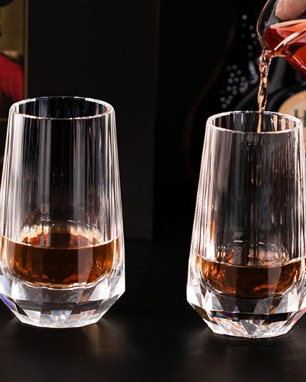 KAMMAK Crystal Whiskey Glasses Set of 2, Handcrafted Shot Glasses Stemless, 3.38oz Hand Blown White Cocktail Glasses, Engagement Gifts for Couples, Women, Men
