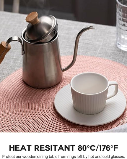 Round Placemats Set of 4 Plastic Woven Placemats Washable Wipeable Table Mats for Dining Table Heat Resistant Non-Slip Circle Place Mats (Sandstone Pink)