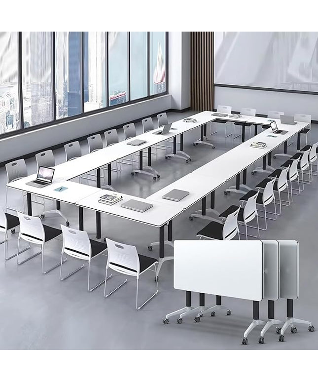 Conference Room Table with Flip-Top Design for Dynamic Meetings, Business Table Computer Desk with Heavy-Duty Frame,Foldable Seminar Meeting Tables for Home Office (6, E, 61IN)