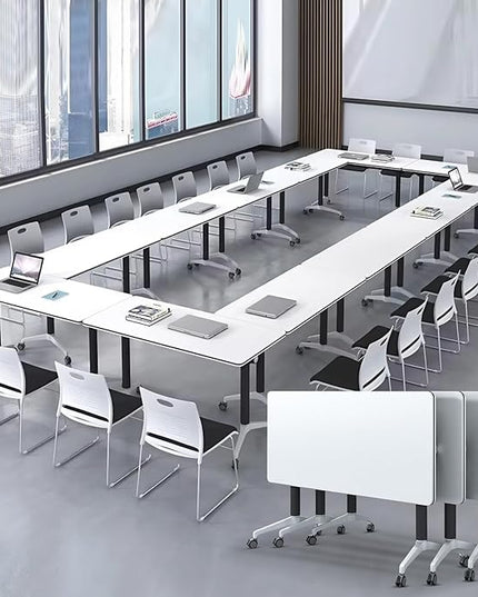 Conference Room Table with Flip-Top Design for Dynamic Meetings, Business Table Computer Desk with Heavy-Duty Frame,Foldable Seminar Meeting Tables for Home Office (2, E, 70.8IN)