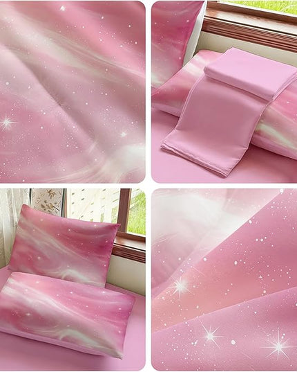 Full Size Bedding Sets Kids Bedding Sets for Girls, Galaxy Bedding 5 Pieces Bed in A Bag Full Size, Glitter Colorful Comforter for Girls