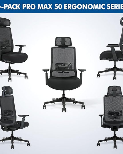 Mesh Office Chair with Headrest – Ergonomic Office Chair with Lumbar Support, Adjustable 3D Arms & Soft Seat – Holds Up to 330lbs (Black)