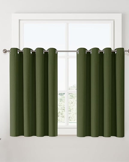 ChrisDowa 100% Blackout Olive Green Solid Curtains 54 Inches Long 2 Panels for Bedroom Living Room,Farmhouse Room Darkening Thermal Insulated Soundproof Grommet Top Window Treatment Drapes,52x54
