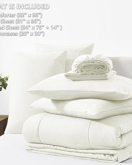 CozyLux Full Size Comforter Set Ivory - 7 Pieces Bed in a Bag, Cream Off White Comforter Full Size, Bedding Sets with All Season Quilted Comforter, Flat Sheet, Fitted Sheet, Pillowcases