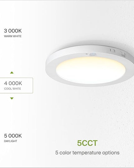 ASD LED 9" Round Flush Mount Ceiling Light Fixture, Low Profile Surface Lighting | 5CCT, Motion Sensored, Ultra-Thin, ETL Listed | 15W 1300LM 2700-6000K 120V | Kitchen, Hallway Lamp | White, 12 Pack