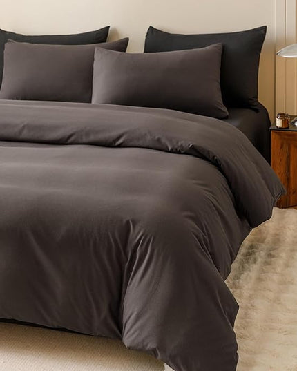 CLOTHKNOW Brown Comforter Set Full Size 3Pcs Dark Brown Bedding Comforter Sets Solid Color Comforter Men Women Comforter All Season Lightweight Bed Set Full Size