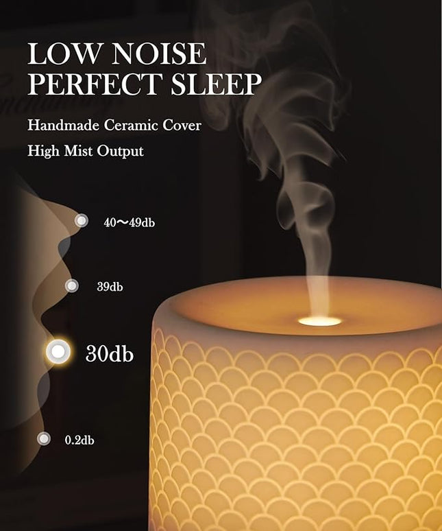 Ceramic Essential Oil Diffuser 280ml- Aromatherapy Diffuser with Ultrasonic Cool Mist Humidifier, Timer, Auto Shut-Off, Large Room Aroma Diffuser for Home, Bedroom, Office, Yoga
