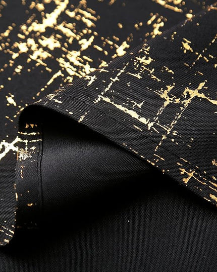 Taisier Home Gold Foil Print Linen Textured Curtains Geometric Dots Pattern Design Curtains for Nursery Toy Room Thermal Insulated Window Treatment 2 Panels 45" L,Black and Gold Curtain Print