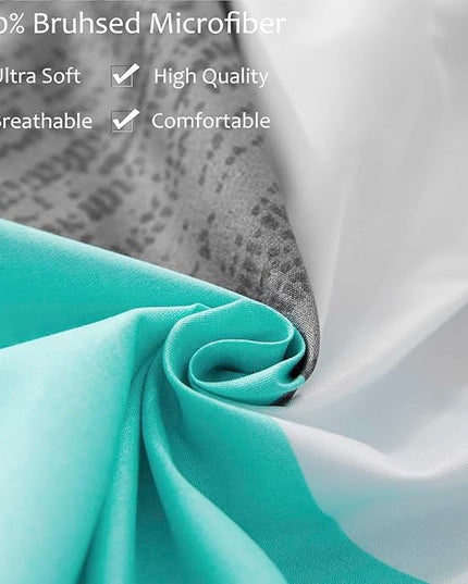 Bedbay Teal and Grey Comforter Set 8 Pieces King Size Bed in a Bag Geometric Chevron Teal Comforter Set with Sheets Soft Lightweight Bed Set Western Bedding
