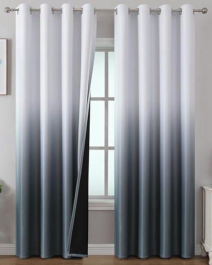 Estelar Textiler Complete Room Darkening Grommet Blackout Curtains for Bedroom, Thermal Insulated Ombre Drapes for Living Room, Steel Grey and Greyish White,52x108 Inches, 2 Panels