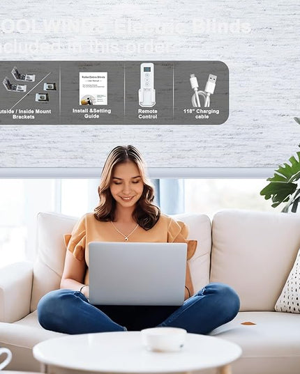 Motorized Blinds with Remote Smart Blackout Shades Electric Curtains Automatic Roller Blinds Shades for Indoor Windows Cordless with Alexa Google Home(Blackout Sandy Beach,W45.5X H62)