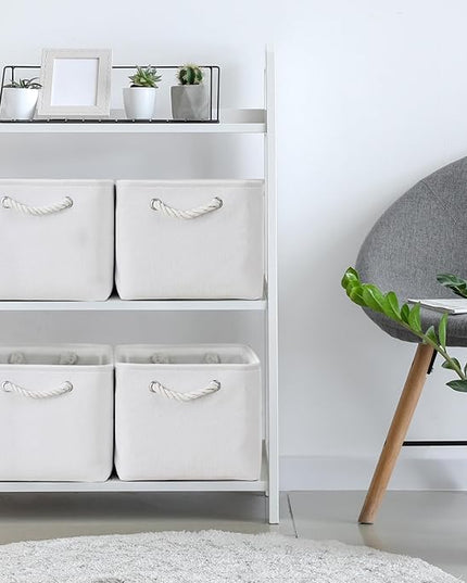 TheWarmHome Storage Basket for Shelves - 15.8x11.8x11.8 inch 3 Pack Fabric Storage Cubes, Collapsible Storage Bin for Organizing Organizer Closet Book Gift Dog(White)
