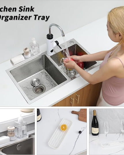 Silicone Kitchen Sink Organizer Tray for Multiple Usage,Easy Clean Sponges Holder for Kitchen Bathroom Counter or Sink,Dish Soap Dispenser,Scrubber,Bottle,Cup Translucent 12" x 4”