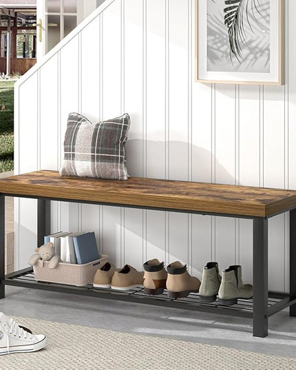 EXCEFUR Entryway Bench, Modern Wood and Metal Storage Bench for Hallway Front Door Entrance, Industrial Indoor Shoe Rack Bench Seat for Living Room Bedroom, 43.3 Inch Rustic Brown