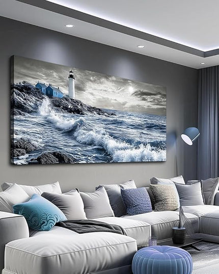 ZUITINGHUA Canvas Wall Art For Living Room Large Wall Decor For Office Bedroom Decorations Wave Landscape Pictures Watch Tower Painting Artwork Room Wall Mural Aesthetic Home Decor 30x60 In