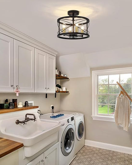 TOULMJ 4-Light Semi Flush Mount Ceiling Light, Black Gold Ceiling Light Modern Hallway Light Fixtures for Kitchen Island Entryway Laundry Room Foyer Dining Room