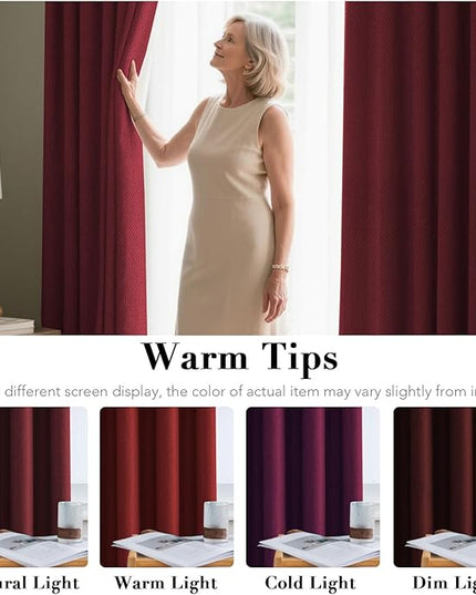 H.VERSAILTEX Linen Blackout Curtain 63 Inches Long for Bedroom/Living Room Thermal Insulated Grommet Linen Curtain Drapes Primitive Textured Burlap Effect Window Drapes 1 Panel - Heather Burgundy