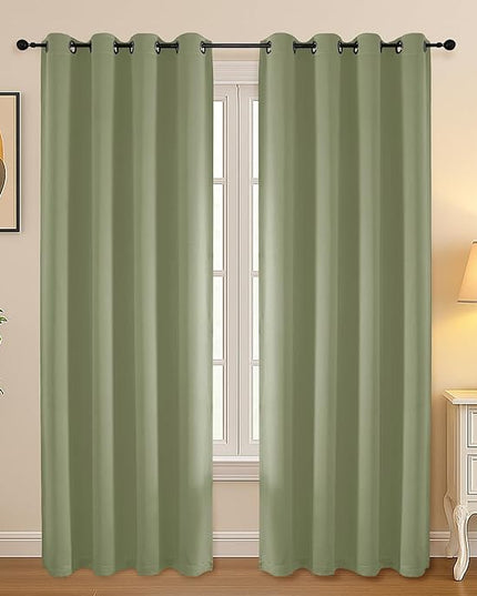 Simplebrand Sage Green Curtains for Bedroom Living Room 72 Inches Long 2 Panels Set, Room Darkening Thermal Insulated Curtains & Drapes, Solid Grommet Noise Reducing Window Treatment, W50 x L72 Inch