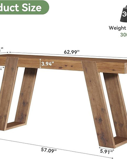 Solid Wood Console Table, 63" Narrow Sofa Table Behind Couch, Rustic Skinny Entryway Table for Hallway, Entrance, Foyer, Living Room, Brown