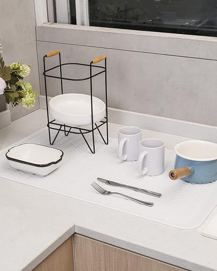 Silicone Dish Drying Mat for Multiple Usage,Easy clean,Eco-friendly,Heat-resistant Silicone Mat for Kitchen Counter or Sink,Refrigerator or Drawer Liner White 4XL 32 inches x 18 inches