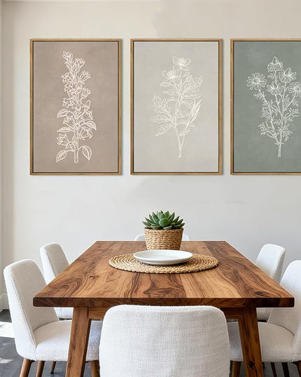 ANHUIB Neutral Botanical Wall Art Farmhouse Floral Paintings Boho Flower Wall Decor 16x24 Inch Set of 3 for Living Room Bedroom