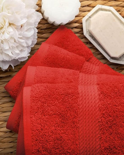 Superior Egyptian Cotton Pile Hand Towel Set of 4, Ultra Soft Luxury Towels, Thick Plush Essentials, Absorbent Heavyweight, Guest Bath, Hotel, Spa, Home Bathroom, Shower Basics, Red