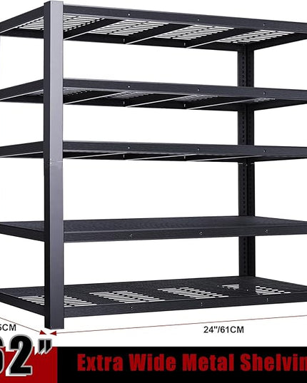 62" W 3050LBS Storage Shelves Unit,5 Tier Heavy Duty Metal Shelving Unit and Storage Large Rack,72" H x62 W x24 D Adjustable Metal Shelving Unit,Garage Shelves for Basement,Warehouse