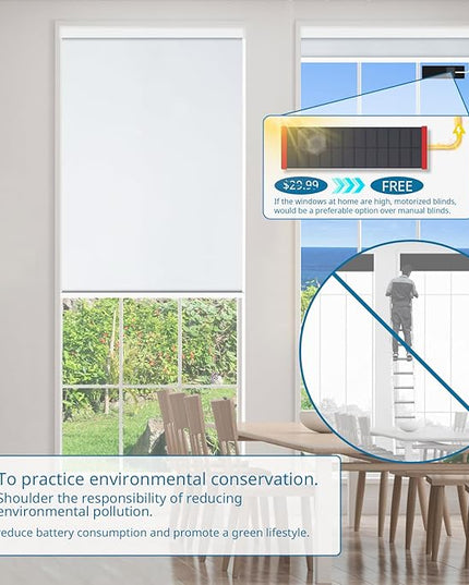 DENFOON Motorized Blinds with Remote Control, Custom Blackout Smart Blinds [with Cover],Electric Blinds with Complimentary Solar Panel, Cordless Automatic Roller Shades for Windows,White,Custom