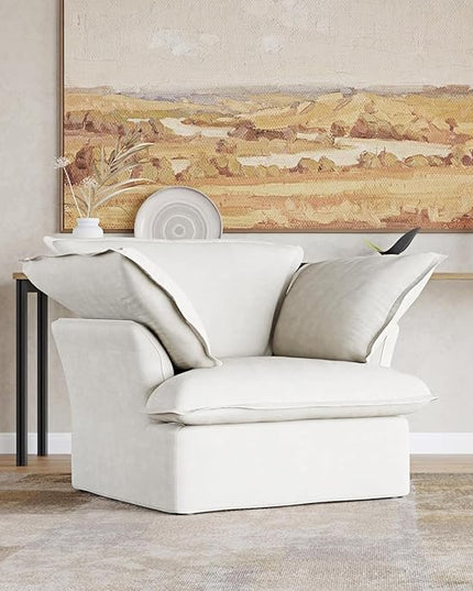 JACH 43" Modern Comfy Couch Chair with Thick Cushion, Couch Single Accent Chair Deep Seat Sofa Couches, Hemp Velvet Sofas Furniture for Small Spaces Living Room Bedroom Office Apartment (White)
